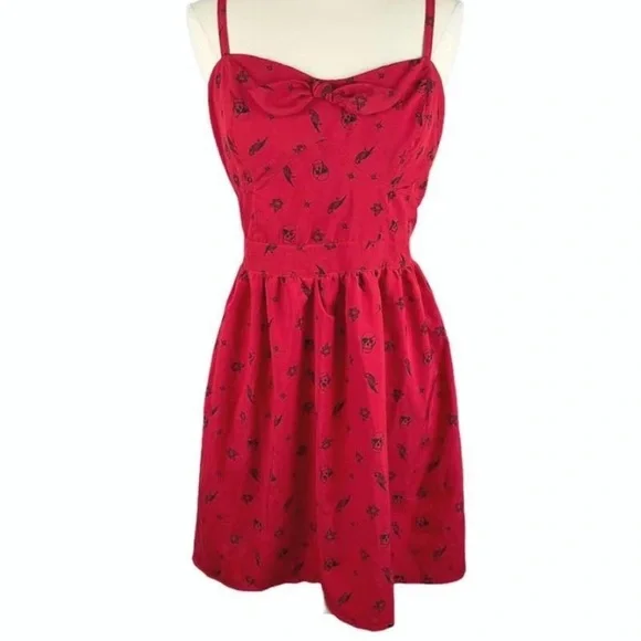 hot topic red skull dress Hot Topic Red & Black Flocked Filigree Skull